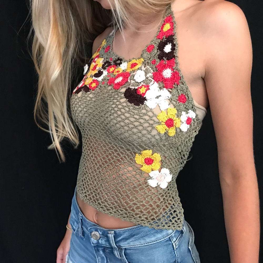 Guess Jeans Vintage NWT Floral Crochet Halter Top for Women
